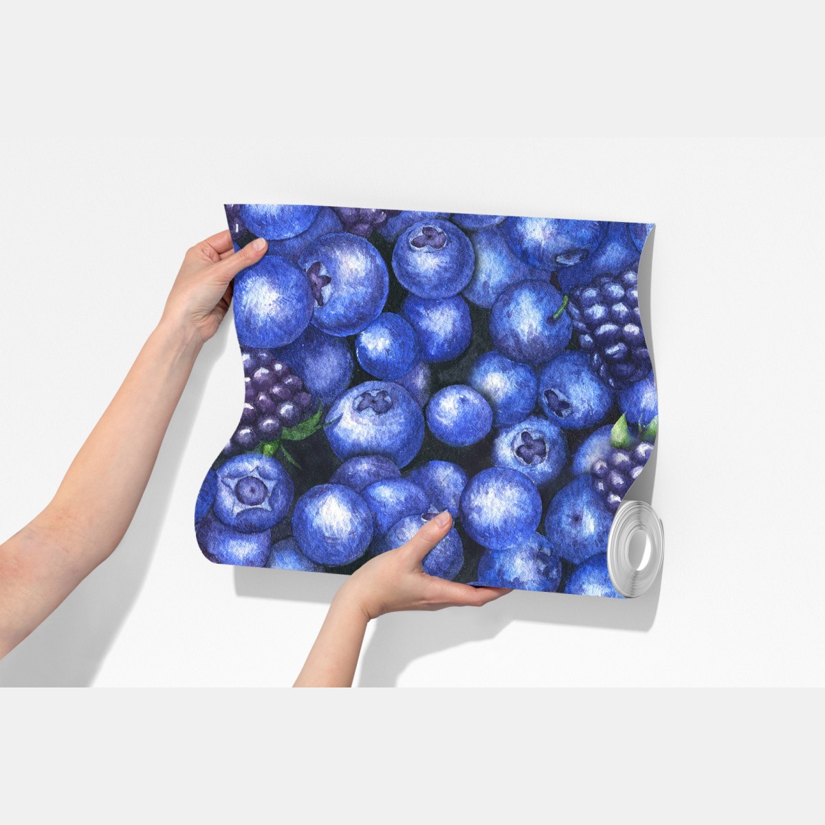 Fototapeta wzór akwarelowy z borówkami i jeżynami – Wallissimo® Fototapeta wzór akwarelowy z borówkami i jeżynami – Wallissimo®