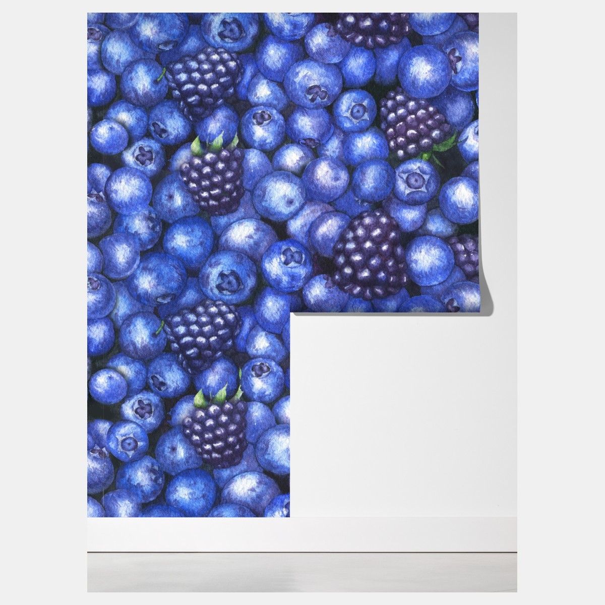 Fototapeta wzór akwarelowy z borówkami i jeżynami – Wallissimo® Fototapeta wzór akwarelowy z borówkami i jeżynami – Wallissimo®