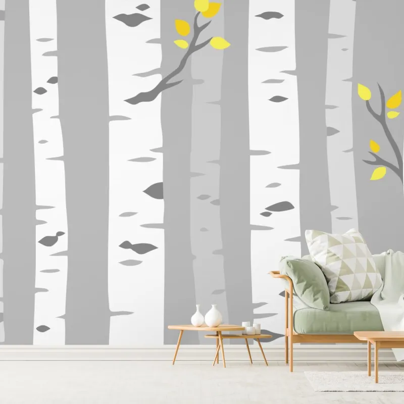 Wall mural scandinavian birch forest pattern