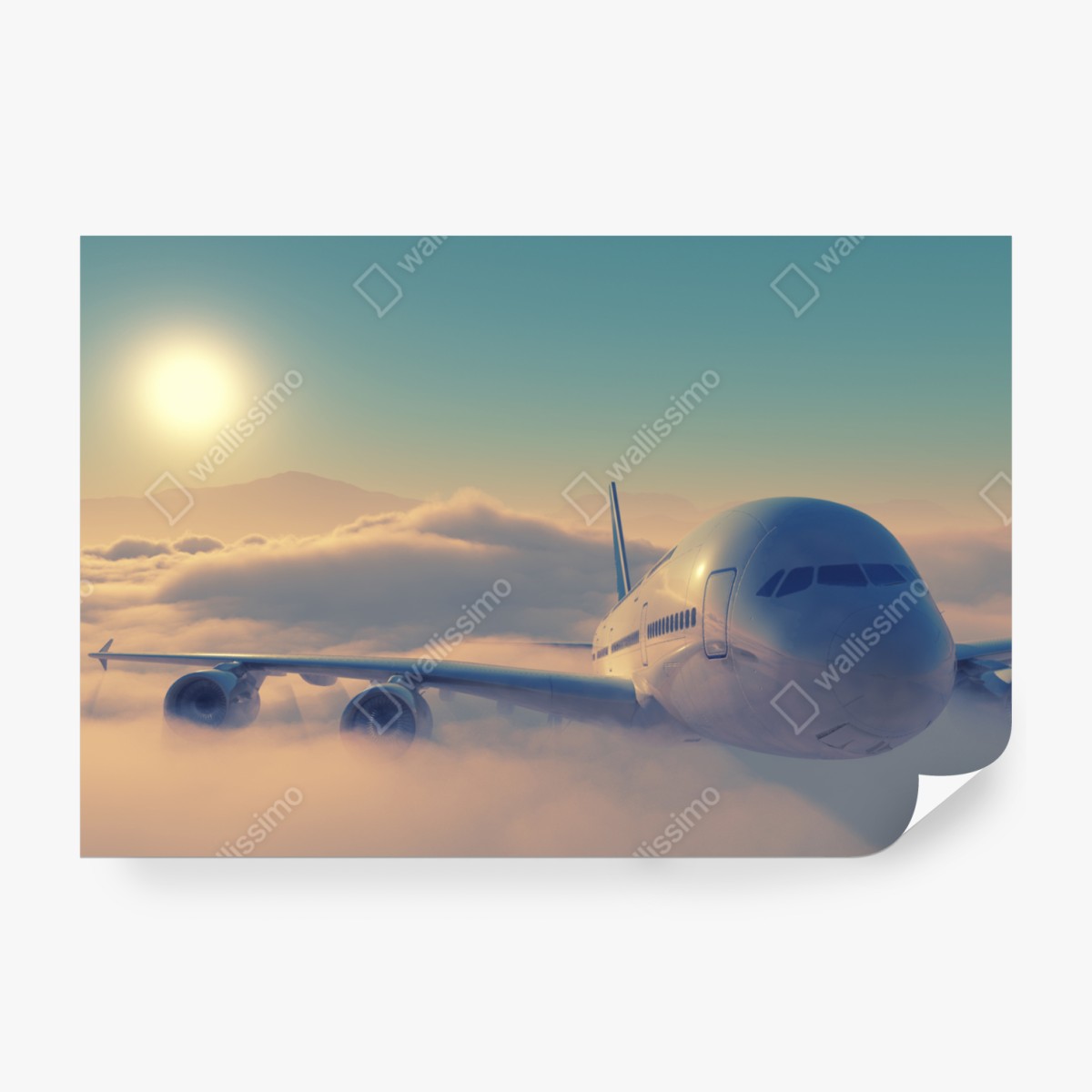 Fototapeta samolot nad chmurami o wschodzie słońca – Wallissimo® Fototapeta samolot nad chmurami o wschodzie słońca – Wallissimo®