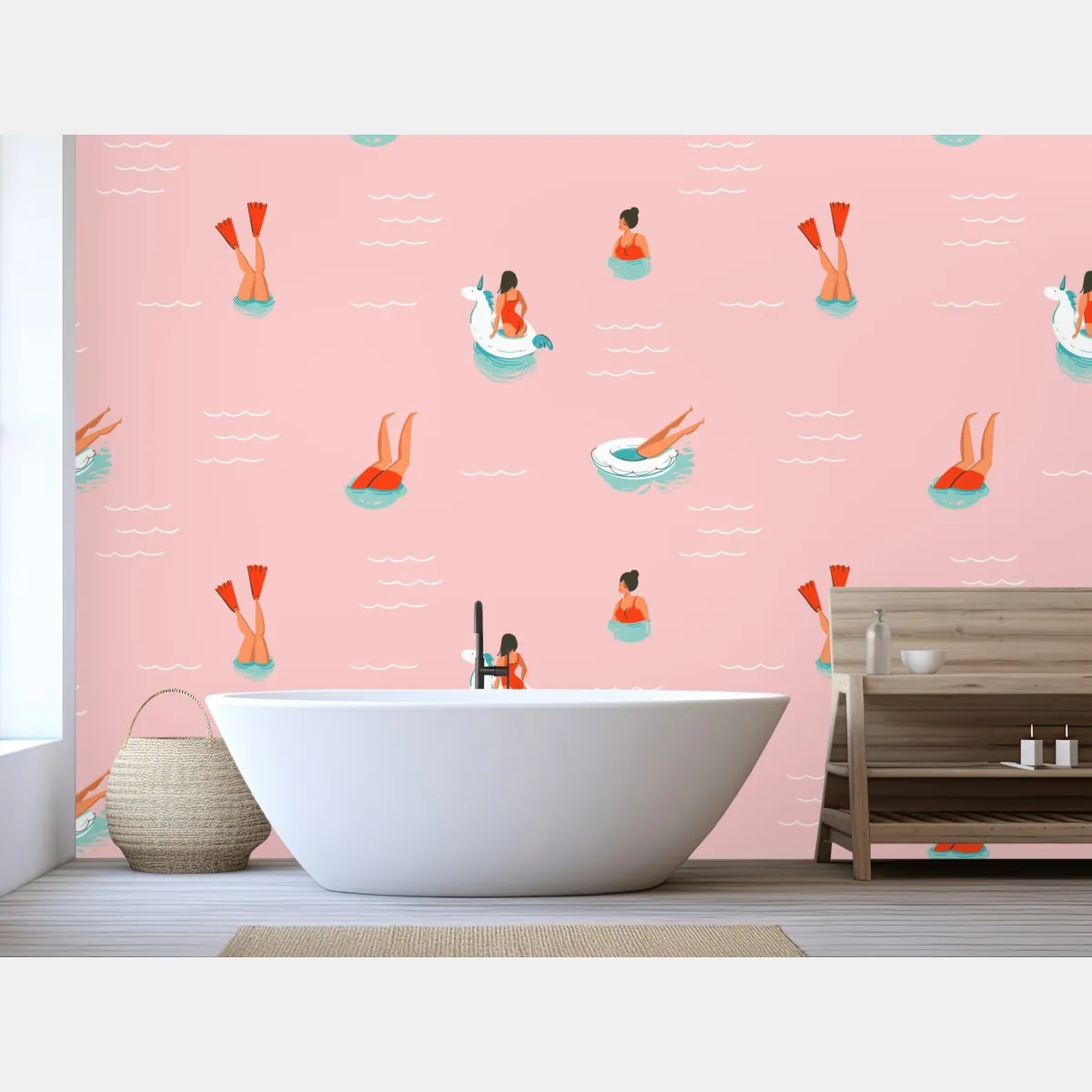 Fototapeta zabawny pastelowy wzór basenowy – Wallissimo® Fototapeta zabawny pastelowy wzór basenowy – Wallissimo®