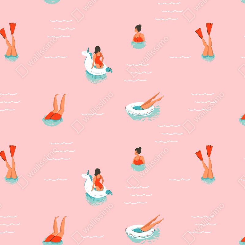 Fototapeta zabawny pastelowy wzór basenowy – Wallissimo® Fototapeta zabawny pastelowy wzór basenowy – Wallissimo®