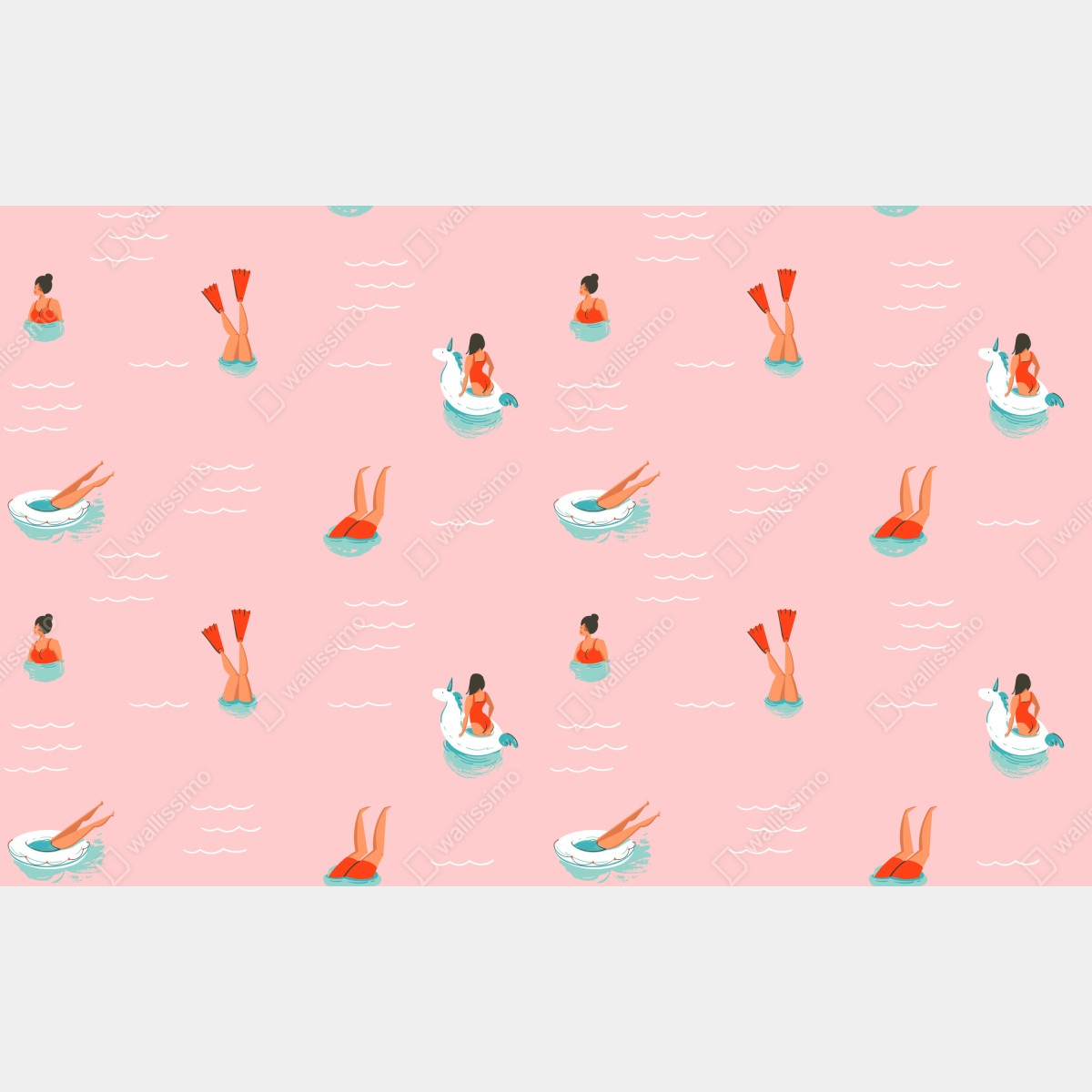 Fototapeta zabawny pastelowy wzór basenowy – Wallissimo® Fototapeta zabawny pastelowy wzór basenowy – Wallissimo®