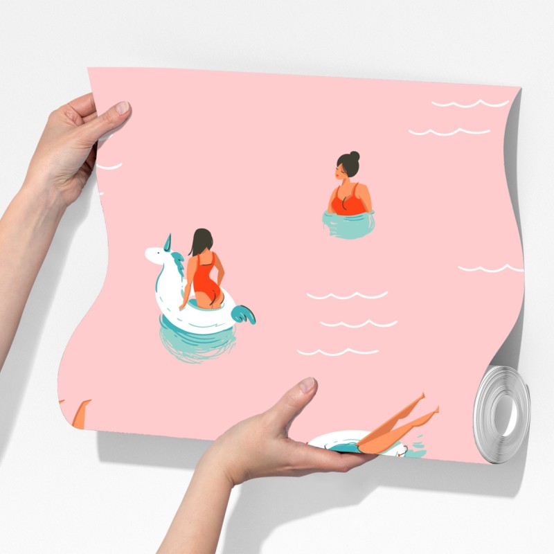 Fototapeta zabawny pastelowy wzór basenowy – Wallissimo® Fototapeta zabawny pastelowy wzór basenowy – Wallissimo®