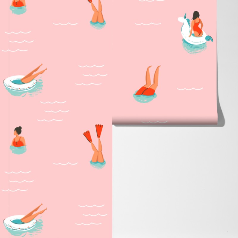 Fototapeta zabawny pastelowy wzór basenowy – Wallissimo® Fototapeta zabawny pastelowy wzór basenowy – Wallissimo®