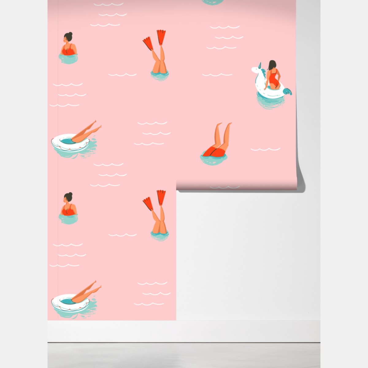 Fototapeta zabawny pastelowy wzór basenowy – Wallissimo® Fototapeta zabawny pastelowy wzór basenowy – Wallissimo®