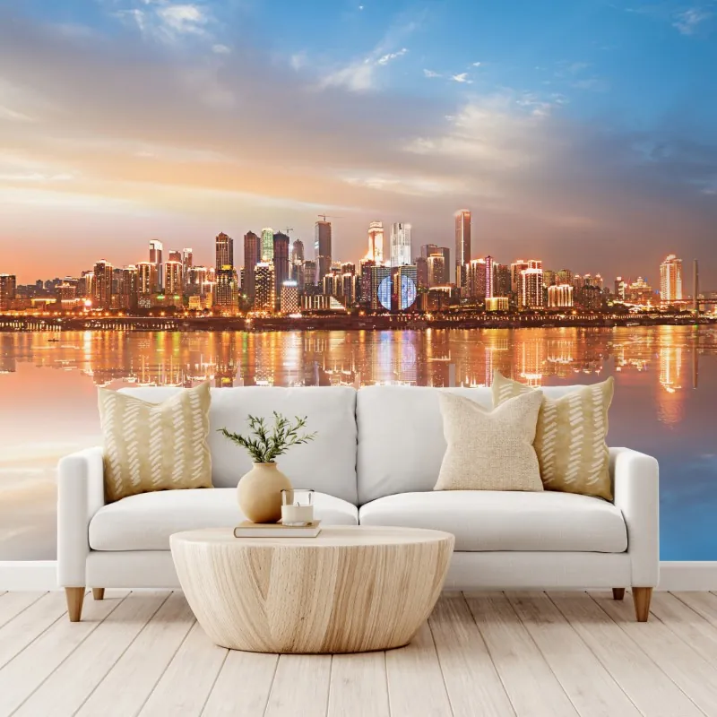 Wall mural city skyline reflected at dusk