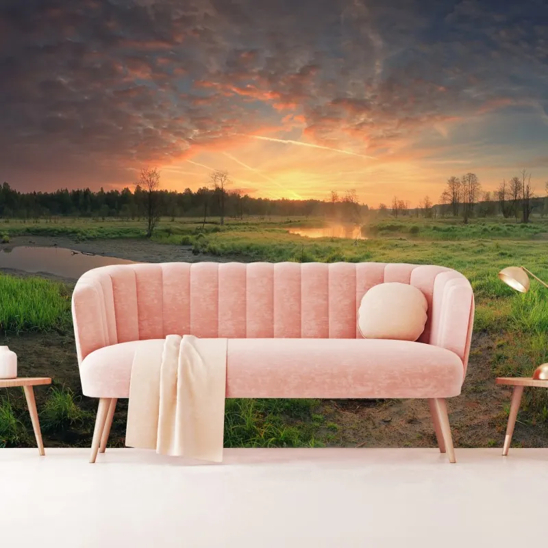 Wall mural sunset over a peaceful meadow