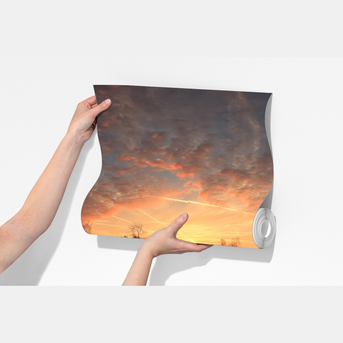 Fototapeta zachód słońca nad spokojną łąką – Wallissimo® Fototapeta zachód słońca nad spokojną łąką – Wallissimo®