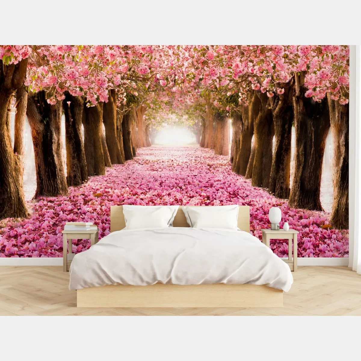 Fototapeta różowa aleja kwiatów wiśni – Wallissimo® Fototapeta różowa aleja kwiatów wiśni – Wallissimo®