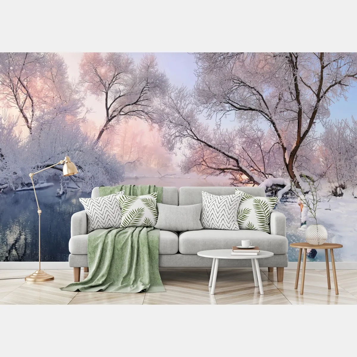 Fototapeta spokojny zimowy krajobraz nad rzeką – Wallissimo® Fototapeta spokojny zimowy krajobraz nad rzeką – Wallissimo®