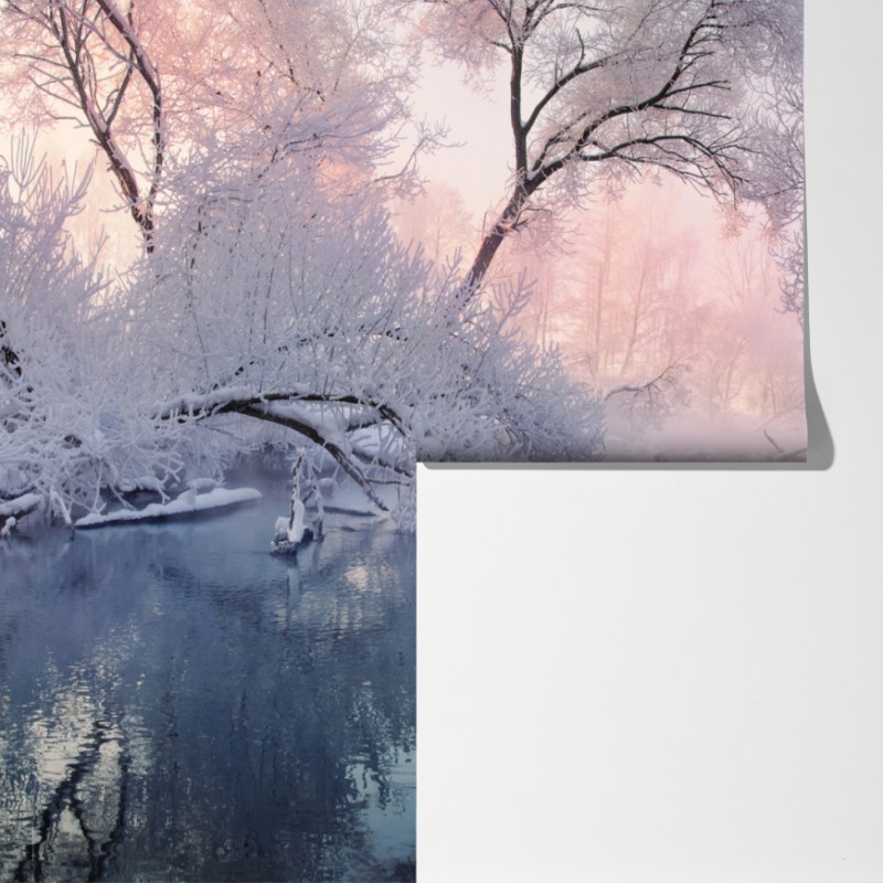 Fototapeta spokojny zimowy krajobraz nad rzeką – Wallissimo® Fototapeta spokojny zimowy krajobraz nad rzeką – Wallissimo®