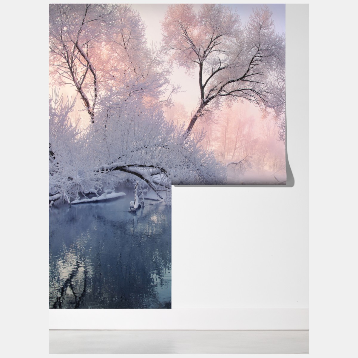 Fototapeta spokojny zimowy krajobraz nad rzeką – Wallissimo® Fototapeta spokojny zimowy krajobraz nad rzeką – Wallissimo®