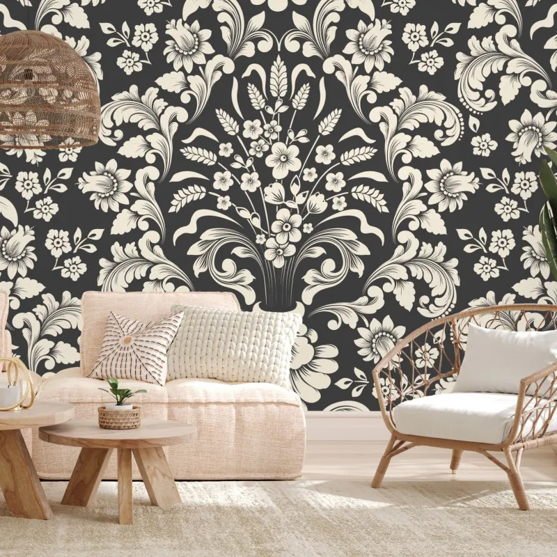 Wall mural vintage floral damask pattern