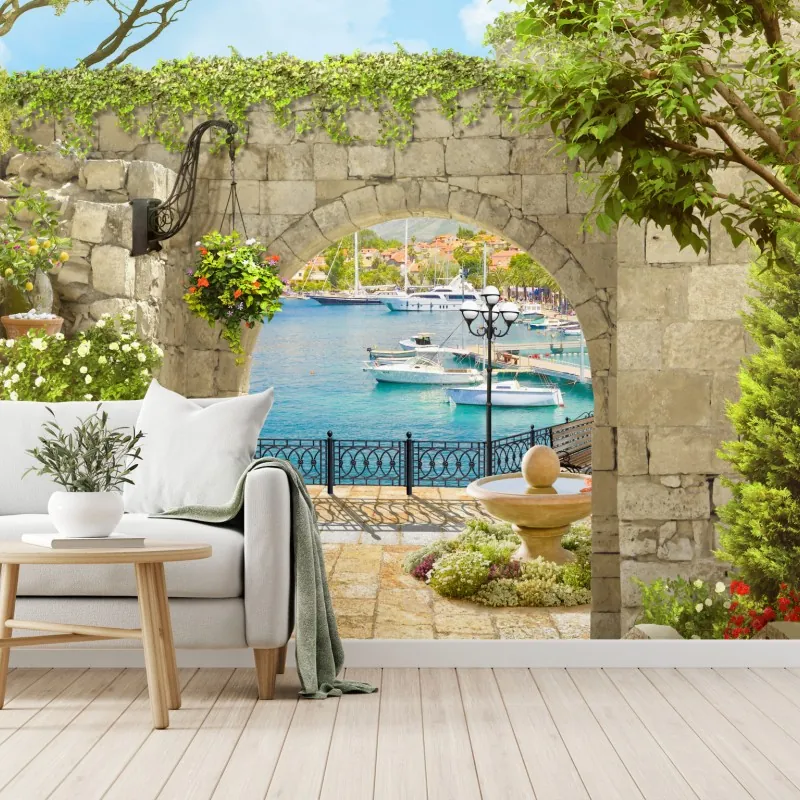 Wall mural Mediterranean seaside archway escape