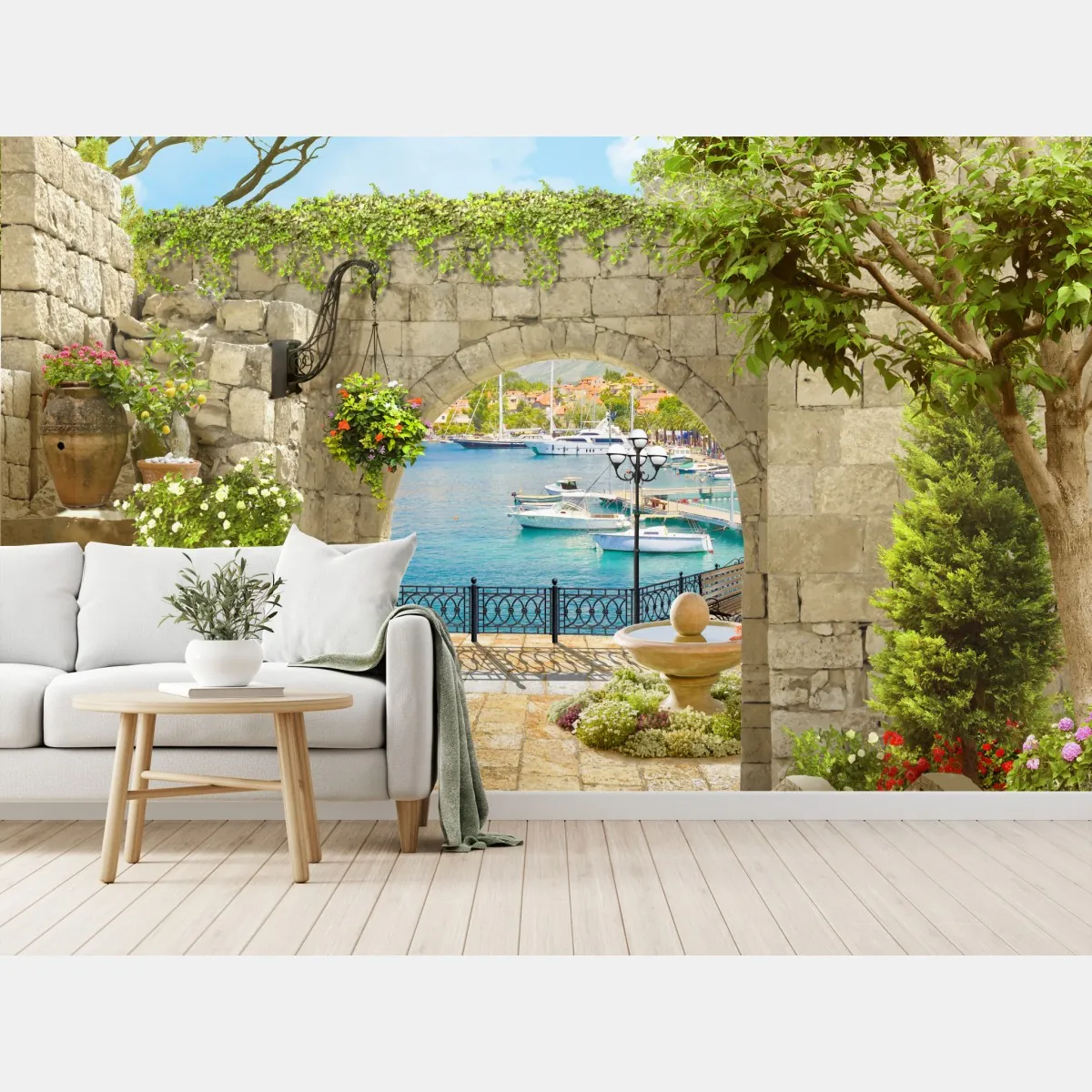 Fototapeta śródziemnomorski widok przez arkadę – Wallissimo® Fototapeta śródziemnomorski widok przez arkadę – Wallissimo®