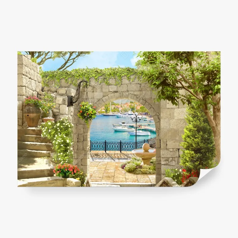 Wall mural Mediterranean seaside archway escape
