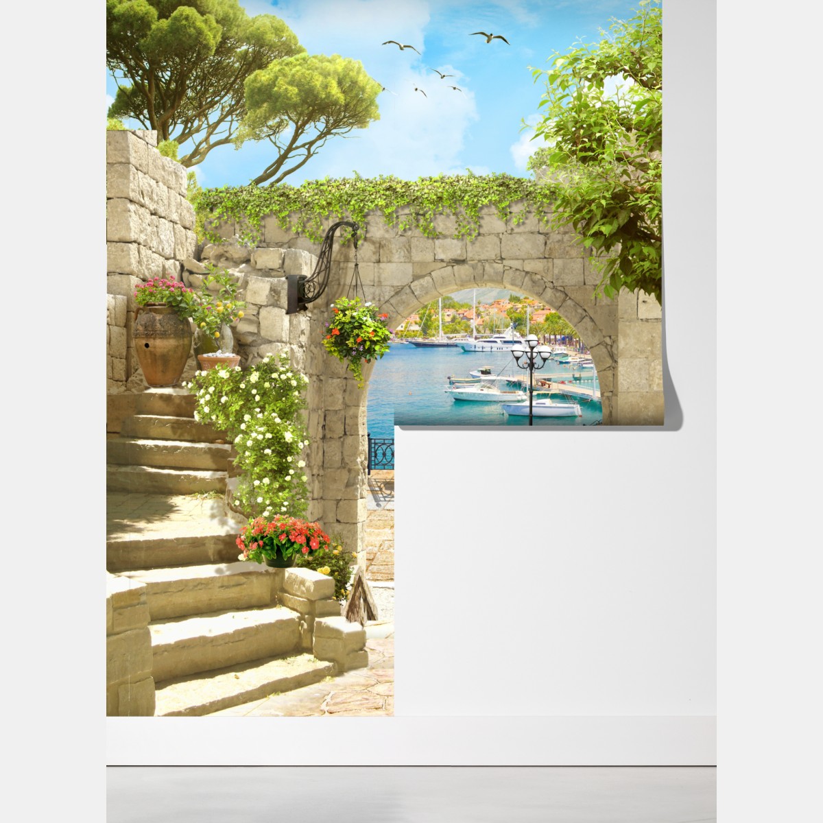 Fototapeta śródziemnomorski widok przez arkadę – Wallissimo® Fototapeta śródziemnomorski widok przez arkadę – Wallissimo®