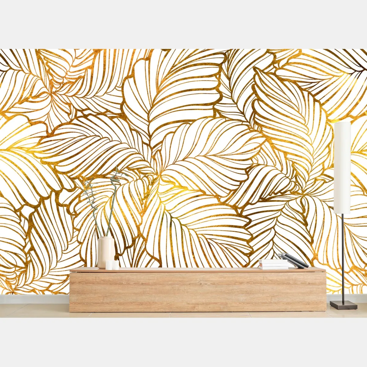 Fototapeta złote liście w stylu line art – Wallissimo® Fototapeta złote liście w stylu line art – Wallissimo®