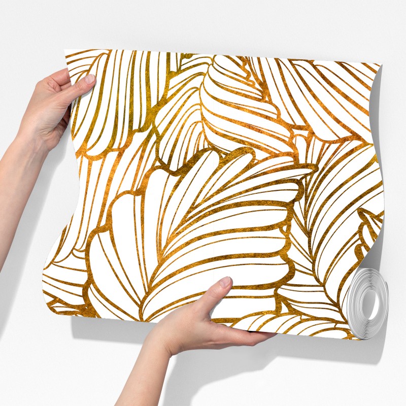 Fototapeta złote liście w stylu line art – Wallissimo® Fototapeta złote liście w stylu line art – Wallissimo®