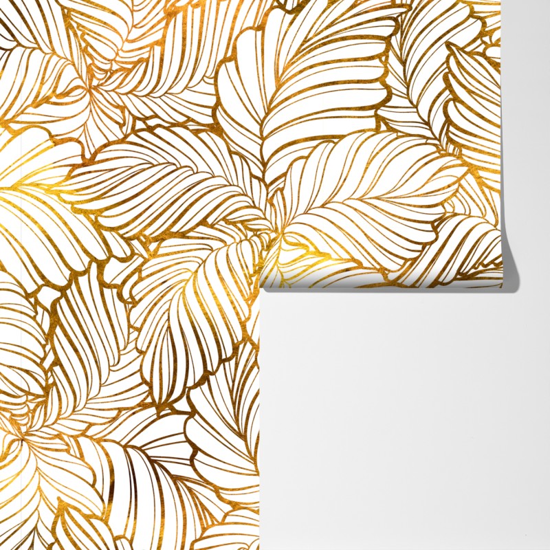 Fototapeta złote liście w stylu line art – Wallissimo® Fototapeta złote liście w stylu line art – Wallissimo®
