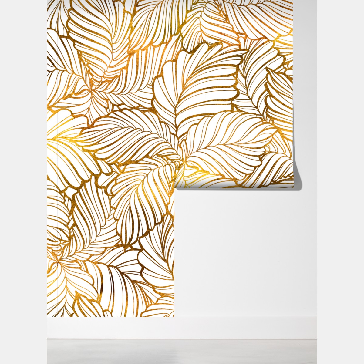 Fototapeta złote liście w stylu line art – Wallissimo® Fototapeta złote liście w stylu line art – Wallissimo®