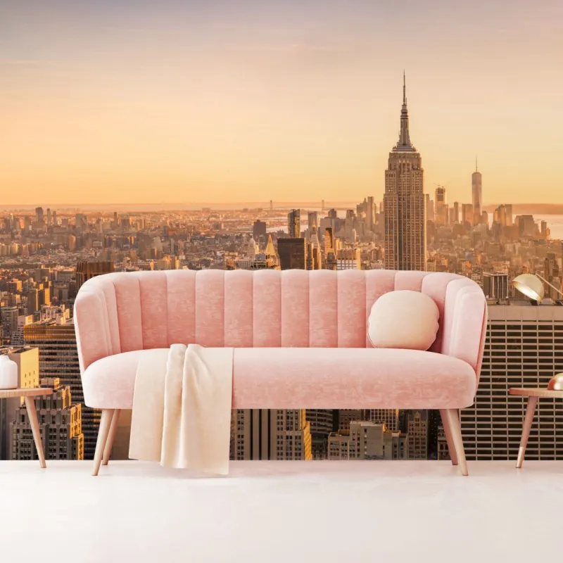 Wall mural golden sunset over New York skyline