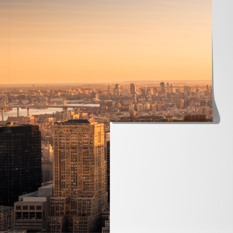 Fototapeta złoty zachód nad panoramą Nowego Jorku – Wallissimo® Fototapeta złoty zachód nad panoramą Nowego Jorku – Wallissimo®