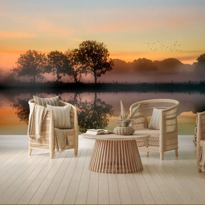 Wall mural misty autumn sunrise over English countryside