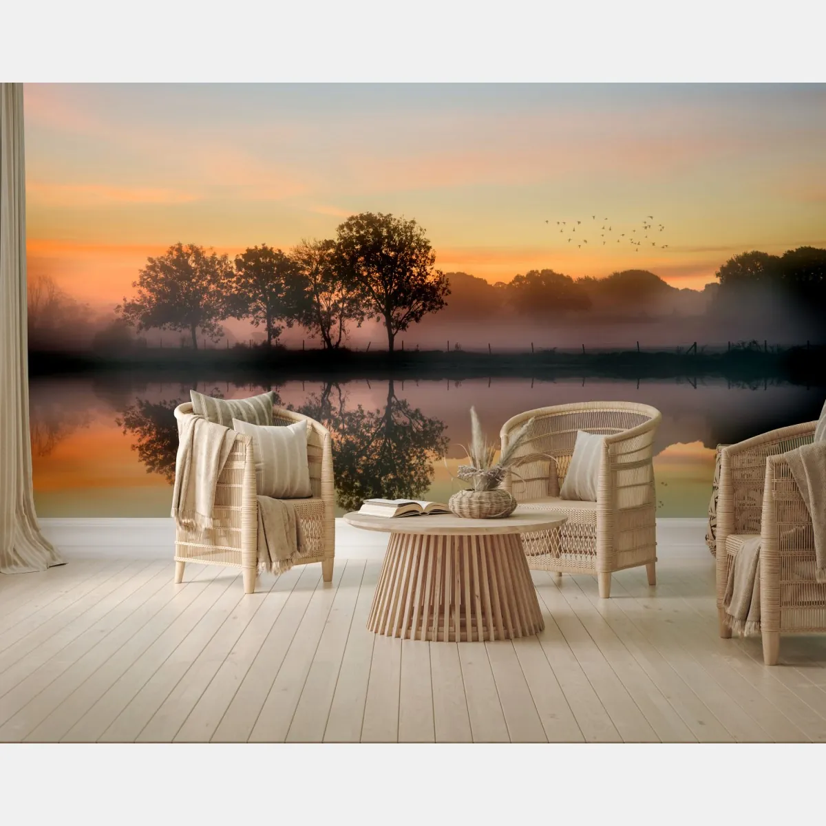 Fototapeta mglisty jesienny wschód słońca nad Angielską wsią – Wallissimo® Fototapeta mglisty jesienny wschód słońca nad Angielską wsią – Wallissimo®