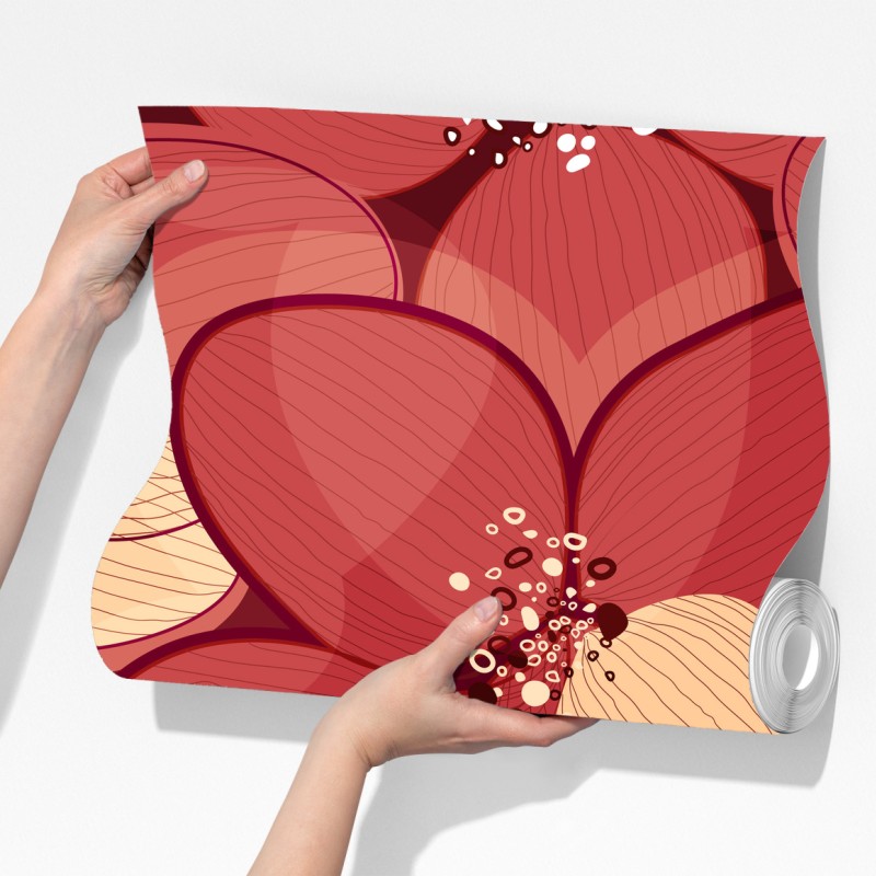 Fototapeta czerwony kwiatowy wzór z beżowymi środkami – Wallissimo® Fototapeta czerwony kwiatowy wzór z beżowymi środkami – Wallissimo®