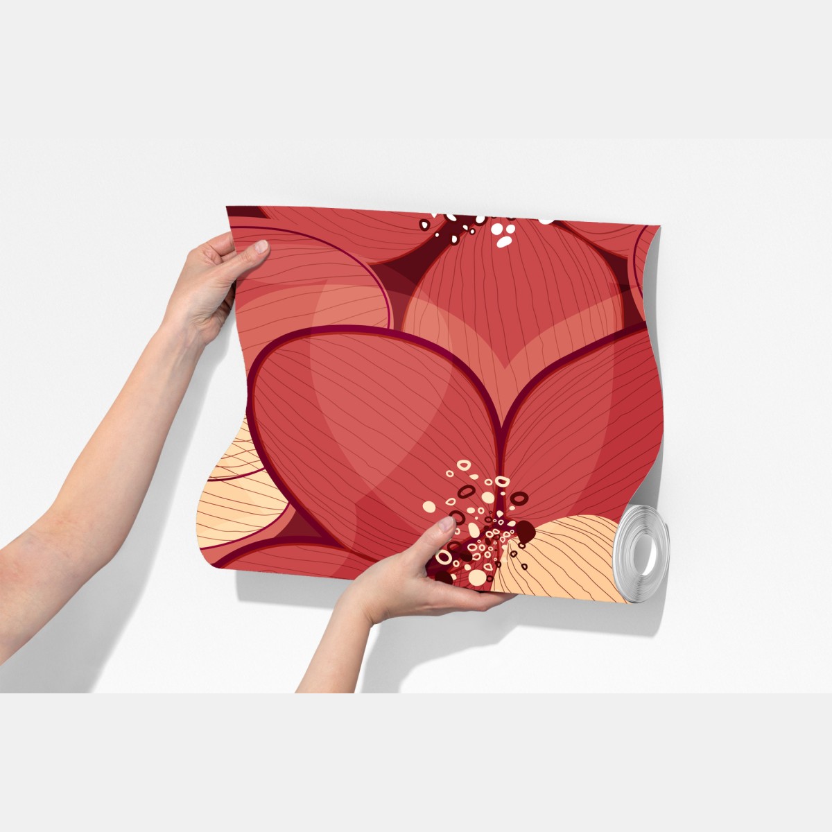 Fototapeta czerwony kwiatowy wzór z beżowymi środkami – Wallissimo® Fototapeta czerwony kwiatowy wzór z beżowymi środkami – Wallissimo®