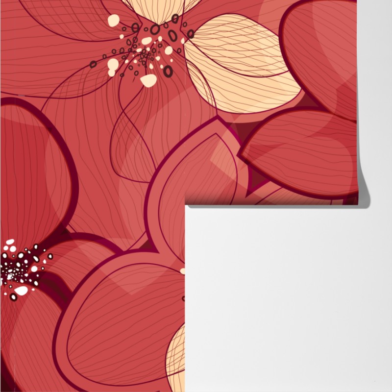 Fototapeta czerwony kwiatowy wzór z beżowymi środkami – Wallissimo® Fototapeta czerwony kwiatowy wzór z beżowymi środkami – Wallissimo®