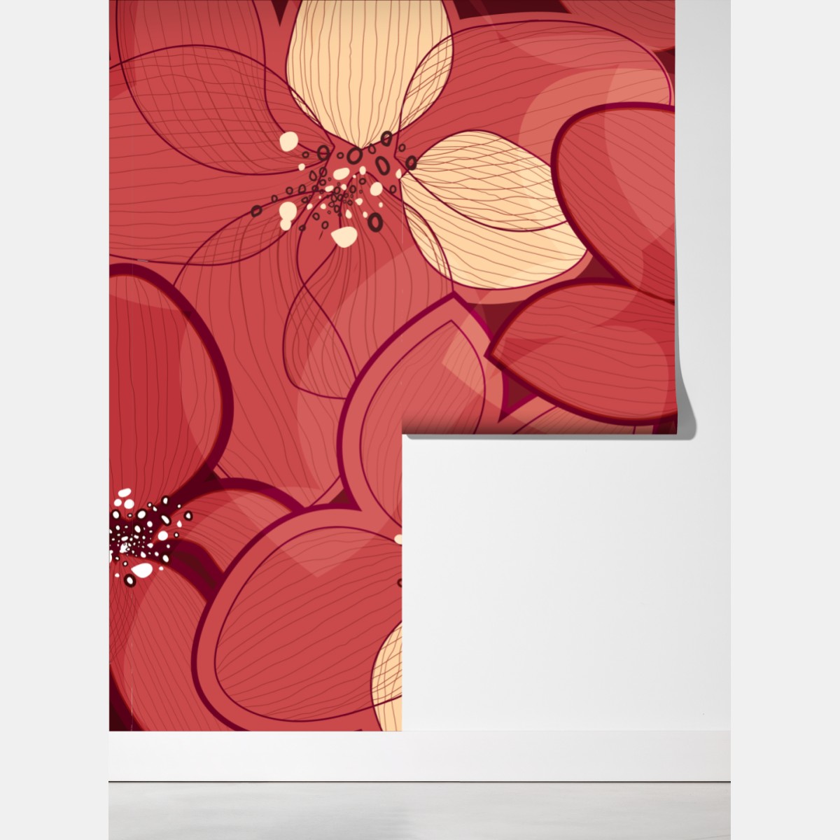 Fototapeta czerwony kwiatowy wzór z beżowymi środkami – Wallissimo® Fototapeta czerwony kwiatowy wzór z beżowymi środkami – Wallissimo®