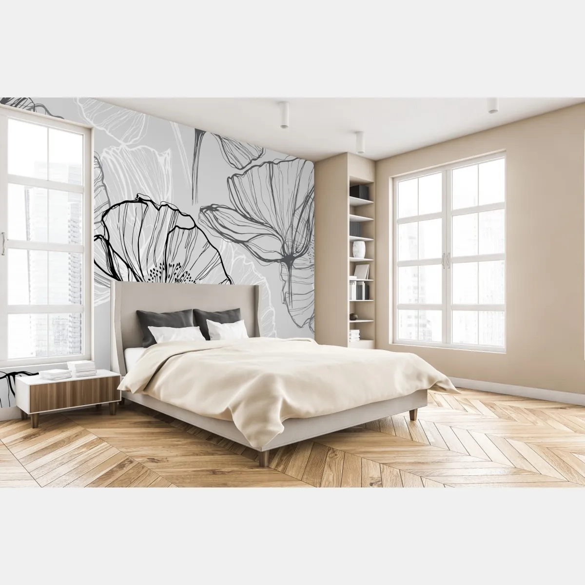 Fototapeta delikatny szary mak w rysunku liniowym – Wallissimo® Fototapeta delikatny szary mak w rysunku liniowym – Wallissimo®