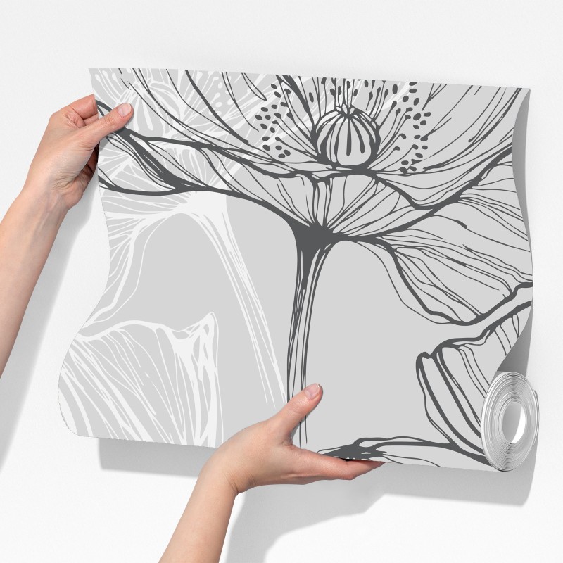 Fototapeta delikatny szary mak w rysunku liniowym – Wallissimo® Fototapeta delikatny szary mak w rysunku liniowym – Wallissimo®