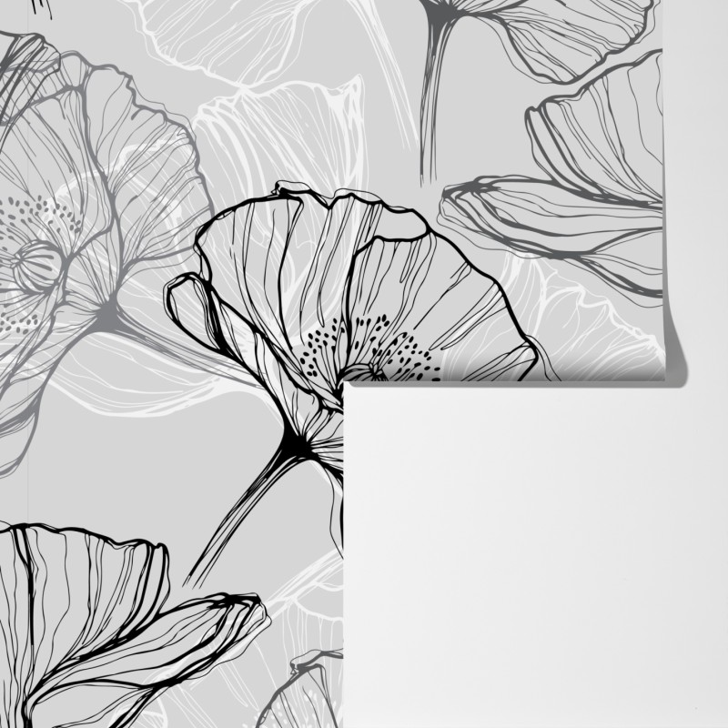 Fototapeta delikatny szary mak w rysunku liniowym – Wallissimo® Fototapeta delikatny szary mak w rysunku liniowym – Wallissimo®