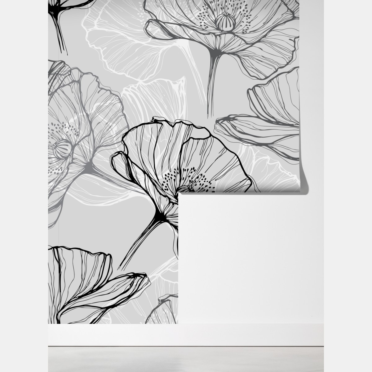 Fototapeta delikatny szary mak w rysunku liniowym – Wallissimo® Fototapeta delikatny szary mak w rysunku liniowym – Wallissimo®