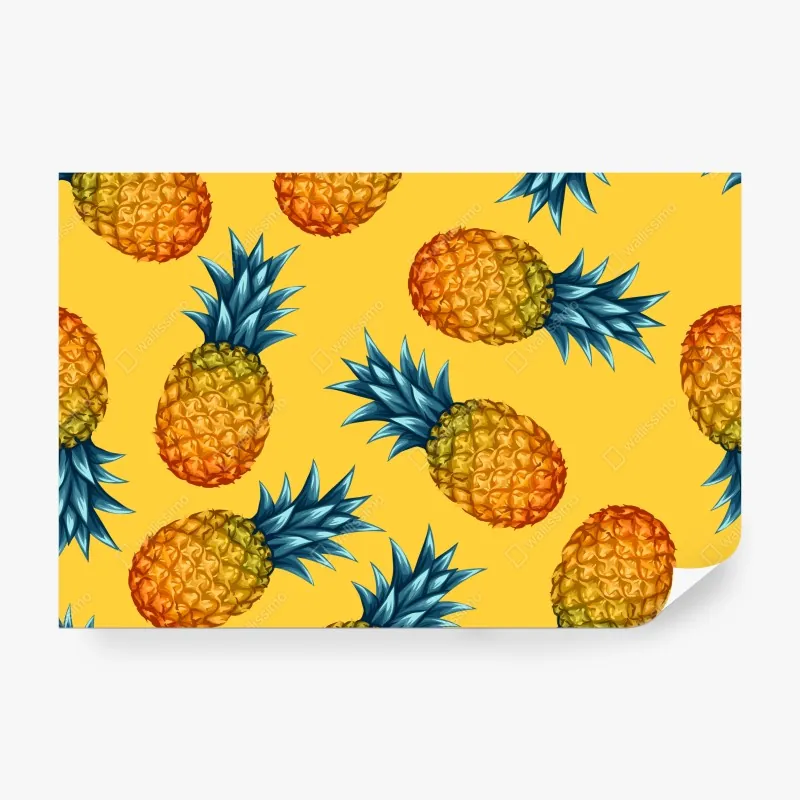 Wall mural tropical pineapple pattern on yellow background