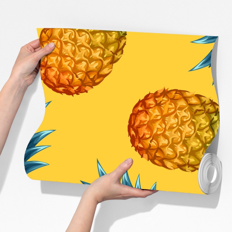 Fototapeta tropikalny wzór z ananasami na żółtym tle – Wallissimo® Fototapeta tropikalny wzór z ananasami na żółtym tle – Wallissimo®