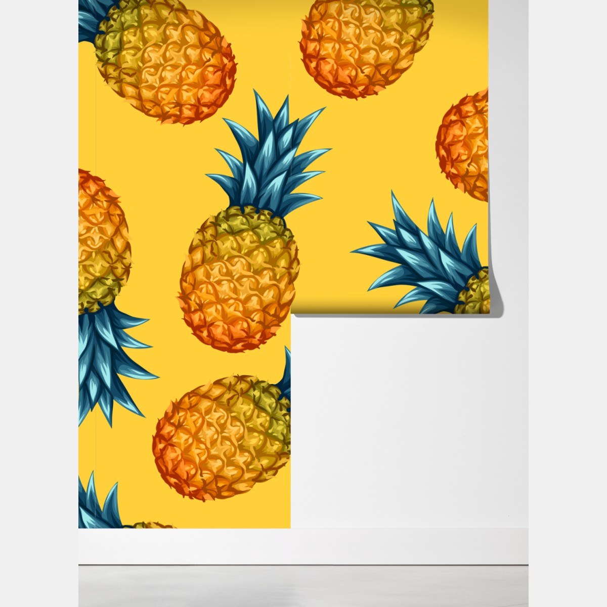 Fototapeta tropikalny wzór z ananasami na żółtym tle – Wallissimo® Fototapeta tropikalny wzór z ananasami na żółtym tle – Wallissimo®