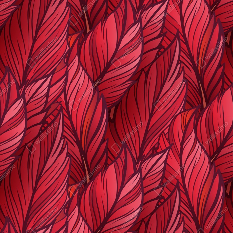Fototapeta czerwony botaniczny wzór liści – Wallissimo® Fototapeta czerwony botaniczny wzór liści – Wallissimo®