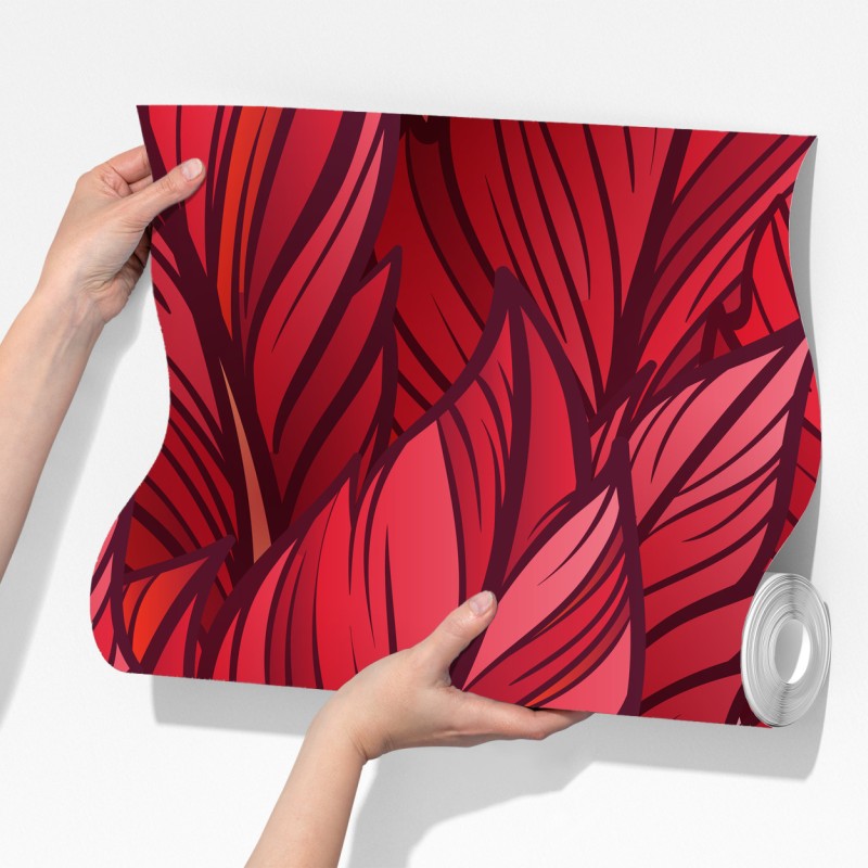 Fototapeta czerwony botaniczny wzór liści – Wallissimo® Fototapeta czerwony botaniczny wzór liści – Wallissimo®