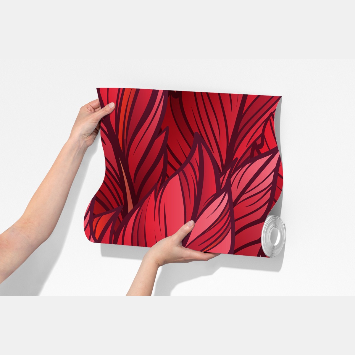 Fototapeta czerwony botaniczny wzór liści – Wallissimo® Fototapeta czerwony botaniczny wzór liści – Wallissimo®