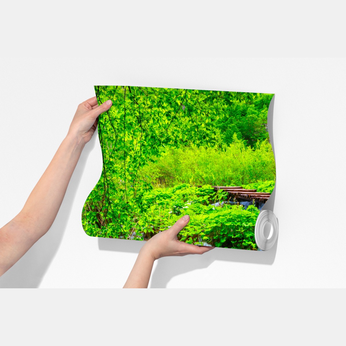 Fototapeta spokojna zielona kładka nad rzeką – Wallissimo® Fototapeta spokojna zielona kładka nad rzeką – Wallissimo®