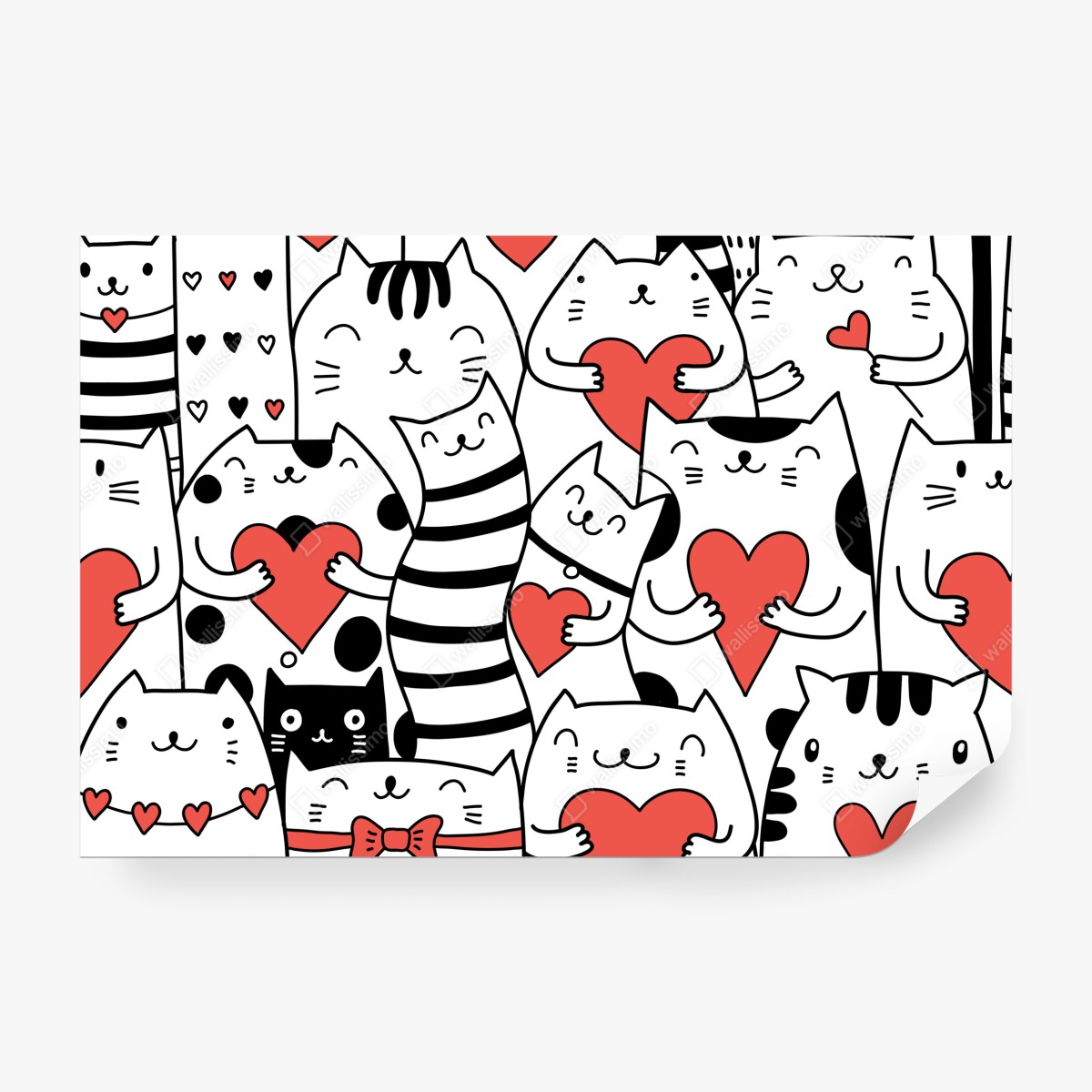 Fototapeta urocze koty z sercami wzór – Wallissimo® Fototapeta urocze koty z sercami wzór – Wallissimo®