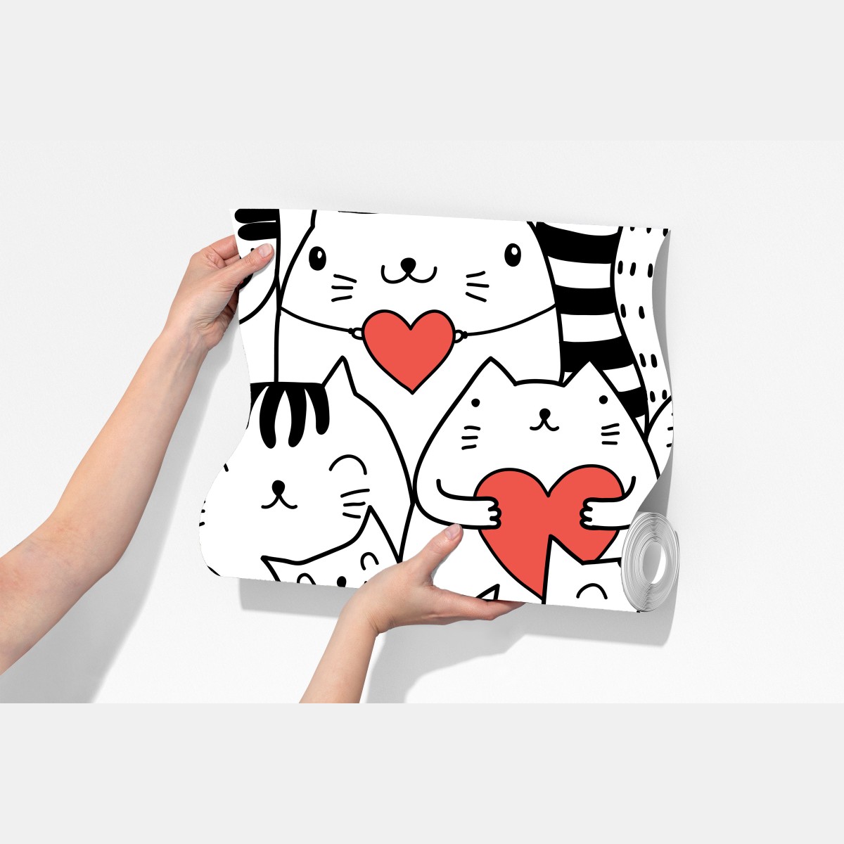 Fototapeta urocze koty z sercami wzór – Wallissimo® Fototapeta urocze koty z sercami wzór – Wallissimo®