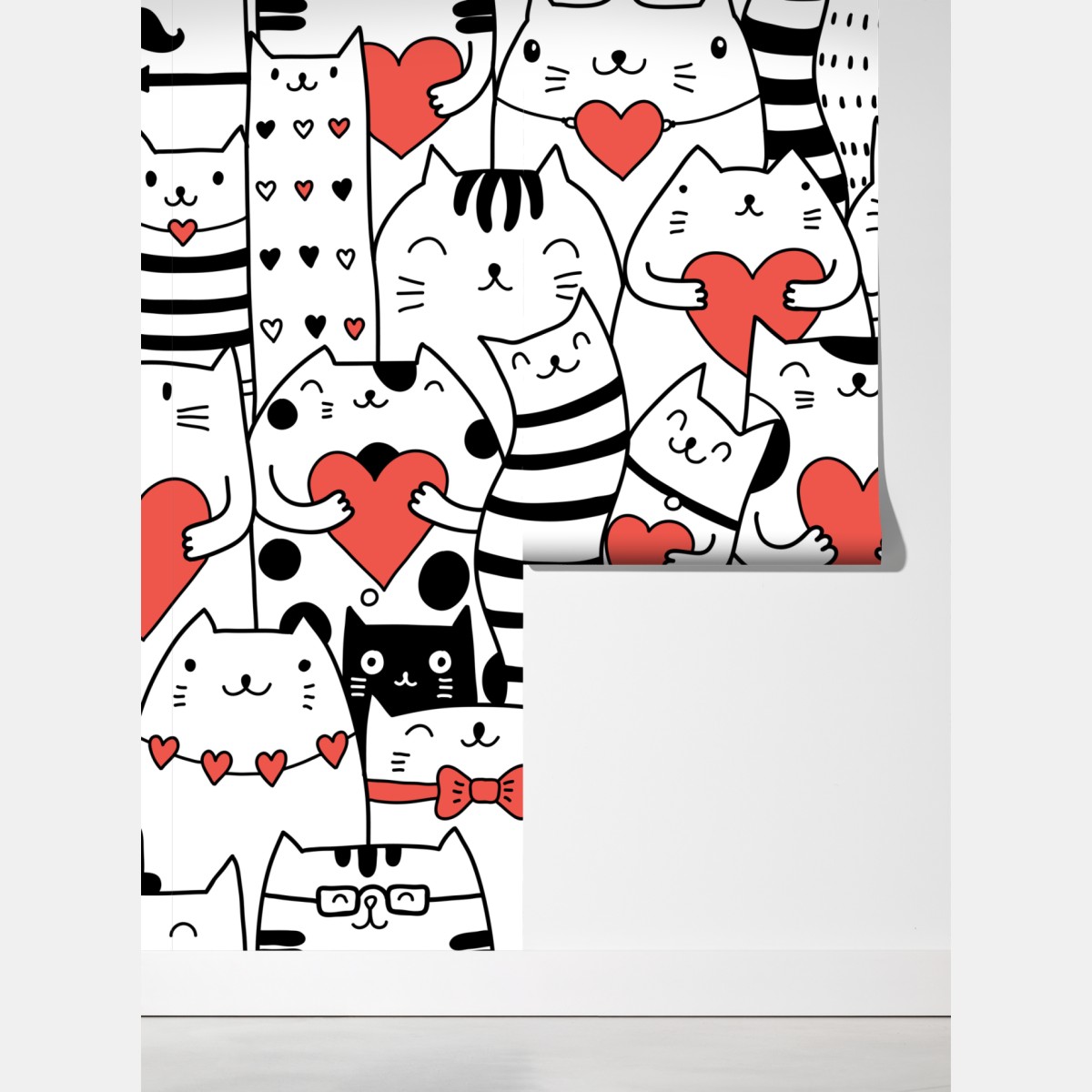 Fototapeta urocze koty z sercami wzór – Wallissimo® Fototapeta urocze koty z sercami wzór – Wallissimo®