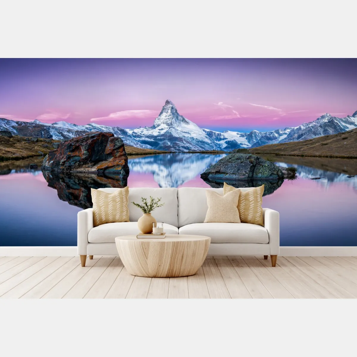 Fototapeta spokojne alpejskie odbicie o zachodzie – Wallissimo® Fototapeta spokojne alpejskie odbicie o zachodzie – Wallissimo®