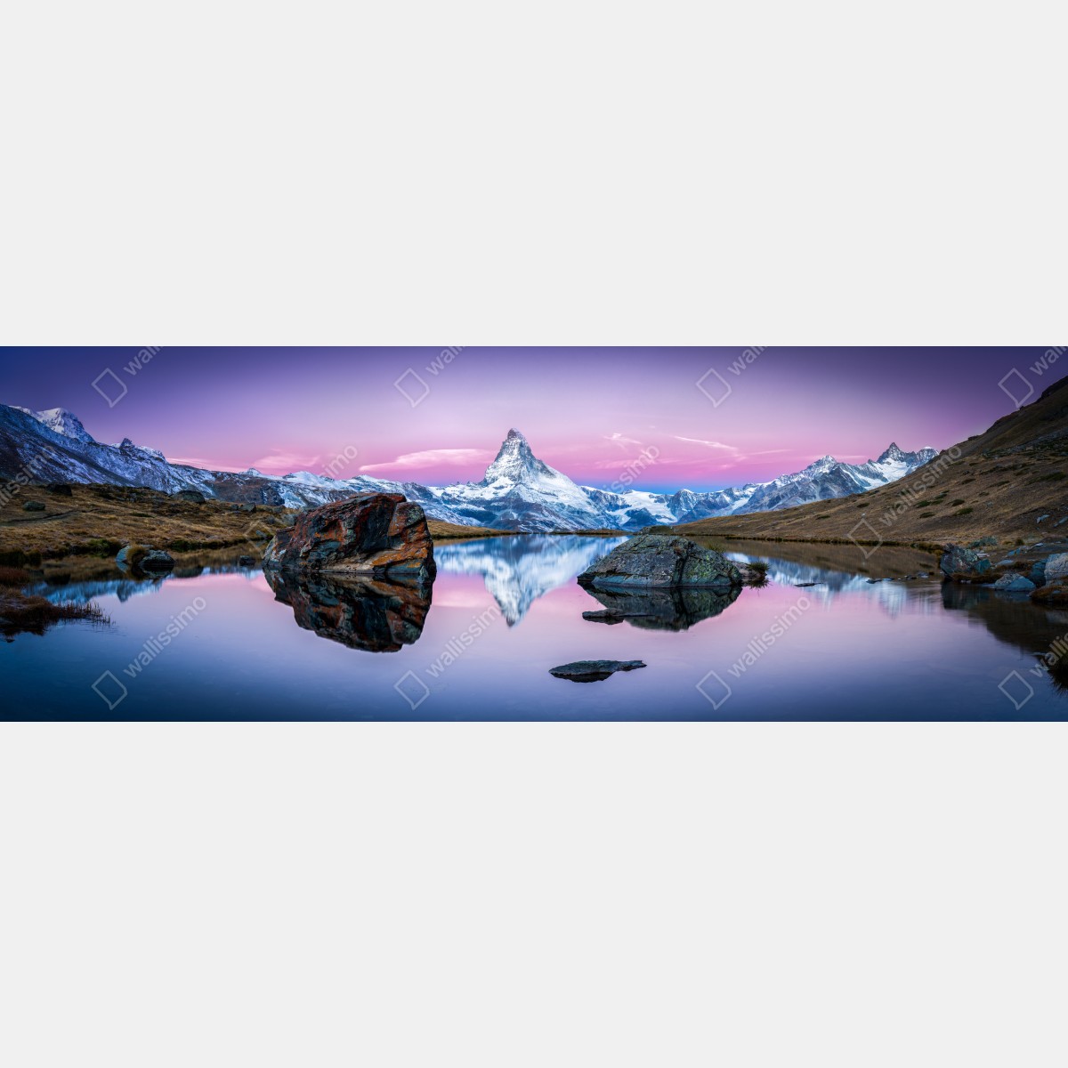 Fototapeta spokojne alpejskie odbicie o zachodzie – Wallissimo® Fototapeta spokojne alpejskie odbicie o zachodzie – Wallissimo®